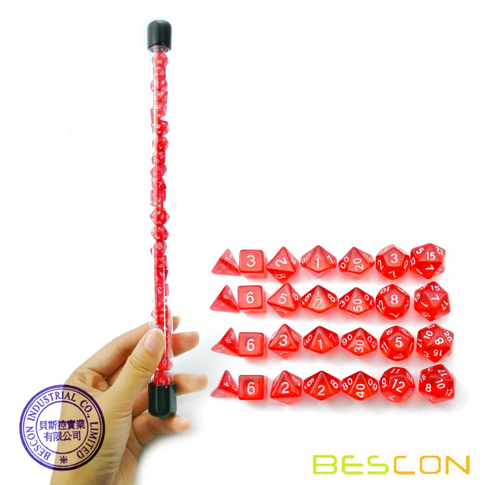 Dice Set Polyhedral - BESCON 28pcs โปร่งแสงสีแดง MINI Polyhedral ลูกเต๋าชุดหลอด,MINI