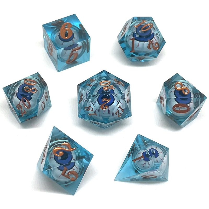 Dice Set Polyhedral - ชุดลูกเต๋าเรซินเหลว7ชิ้นพิมพ์หลายสีหลายรูปแบบรูปลูกตามีหลายสีสำหรับเล่นเกมสวมบทบาทเล่นได้หลายรูปแบบสำหรับของเล่นบนโต๊ะ