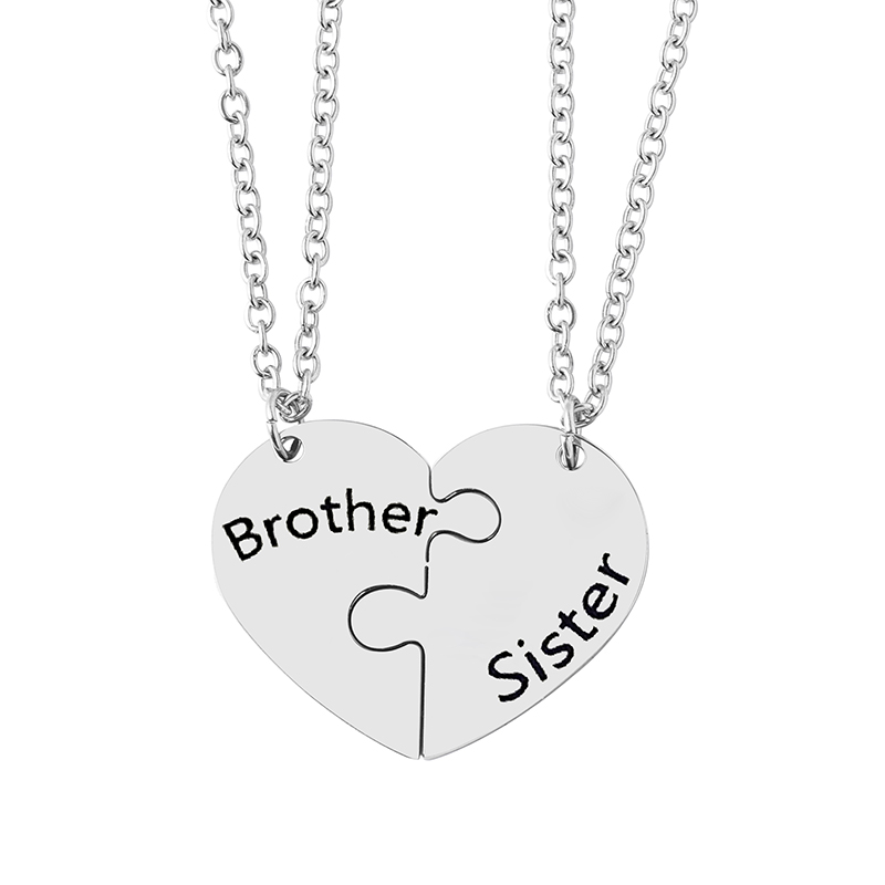 Board Game For 2 People - 2 ชิ้นสแตนเลส Brother Sister หัวใจปริศนาชุดสร้อยคอจี้ครอบครัวเครื่องประดับของขวัญ