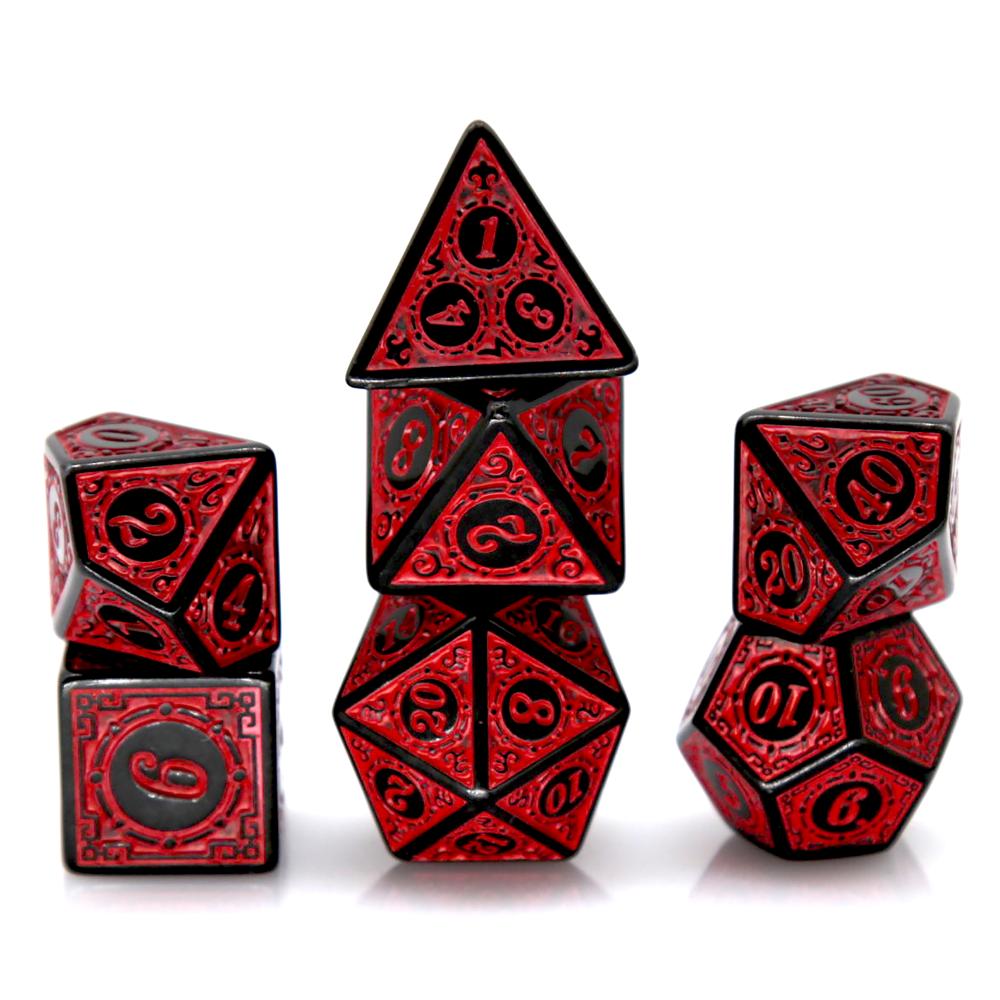 Dice Set Polyhedral - 7 ชิ้นสีดำสีแดงอะคริลิคโพลีเฮดรัลชุดลูกเต๋ารูปแบบย้อนยุค DND RPG ลูกเต๋าสำหรับเกมกระดานเล่นตามบทบาทบนโต๊ะอุปกรณ์เสริม