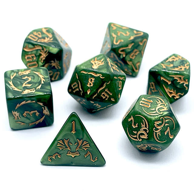 ชุดลูกเต๋าอะคริลิกลายมังกรสีทอ - Dice Set Polyhedral บทวิจารณ์และราคา