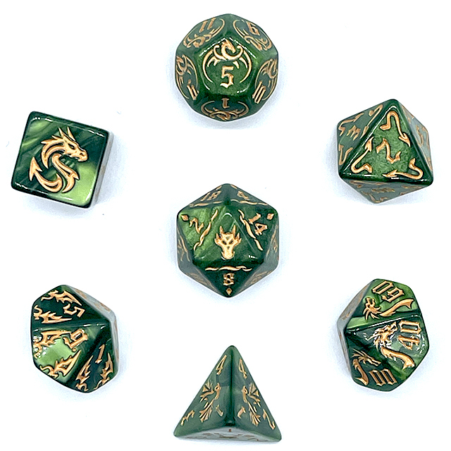 ชุดลูกเต๋าอะคริลิกลายมังกรสีทอ - Dice Set Polyhedral บทวิจารณ์และราคา