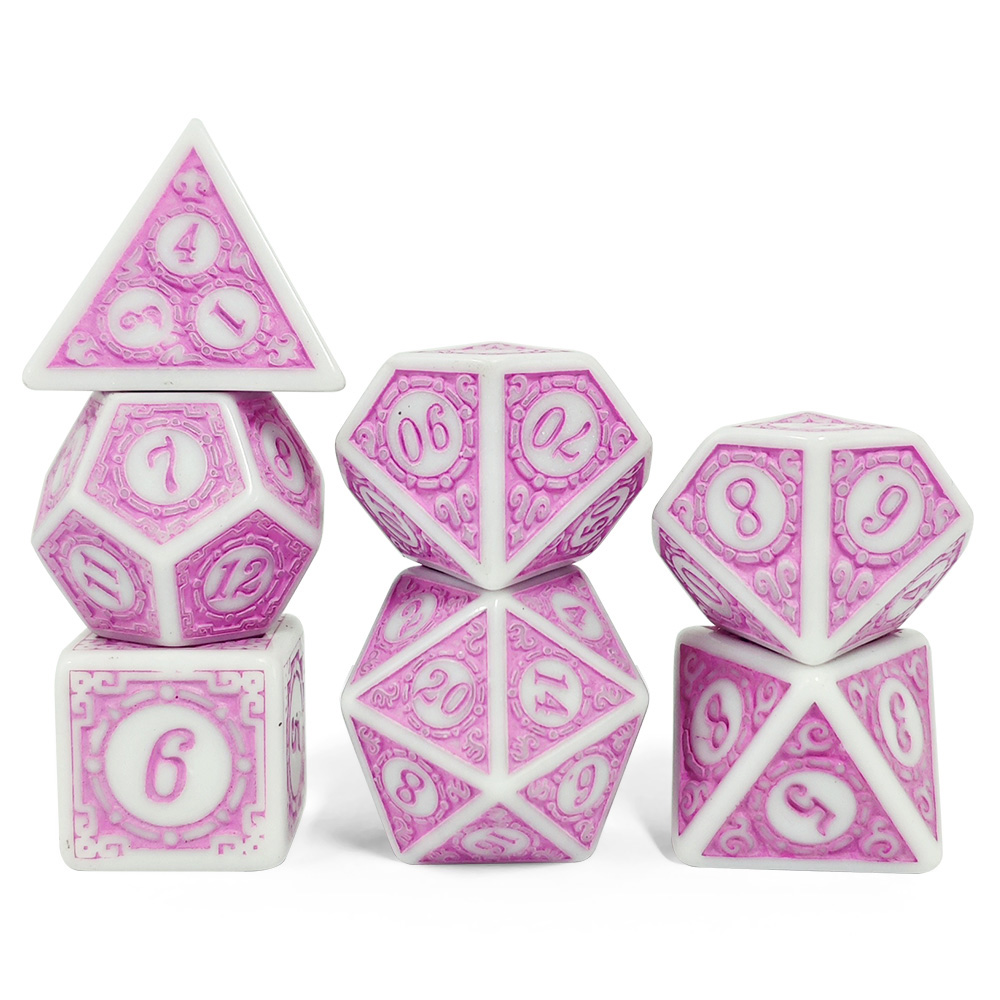 7 ชิ้นสีขาวสีชมพูอะคริลิคโพลีเ - Dice Set Polyhedral บทวิจารณ์และราคา
